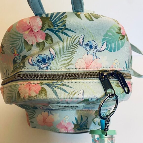 Loungefly Disney Stitch Tropical Hibiscus Floral Monstera leaf Mini Backpack EUC main image 3